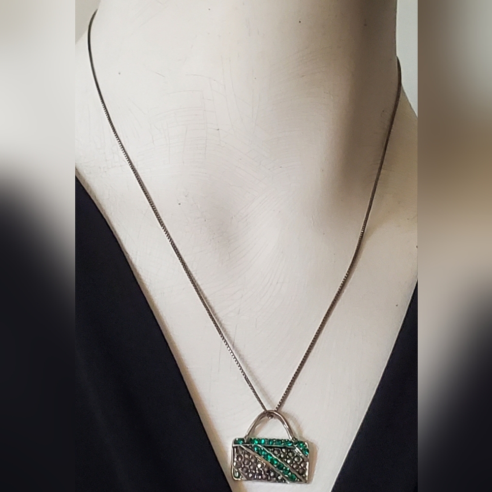 Sterling Silver Necklace with Emerald and Crystal Cz Pendant